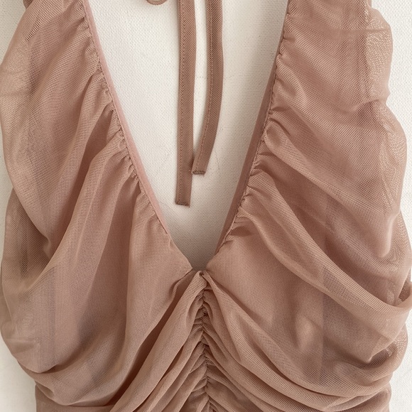 Zara Draped Tulle Runched Halter Bodysuit in Nude, Size S - Picture 4 of 12